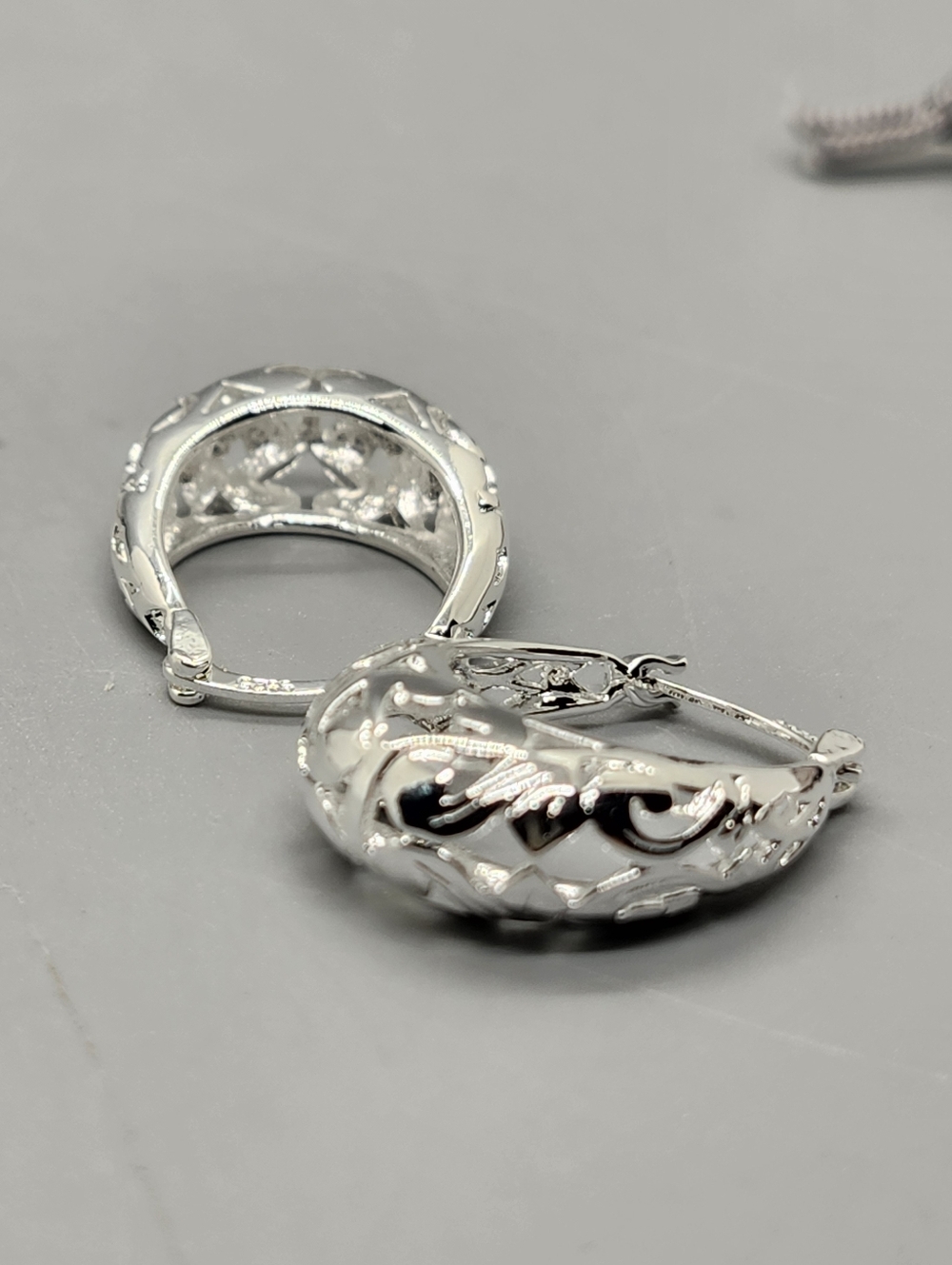 Sterling Silver Carved Hoop Earrings - Picture 9 of 12